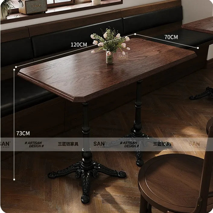 American Retro Cafe Solid Wood Table and Chair Combination Milk Tea Dessert Bakery Restaurant Commercial Dining Table and Chair