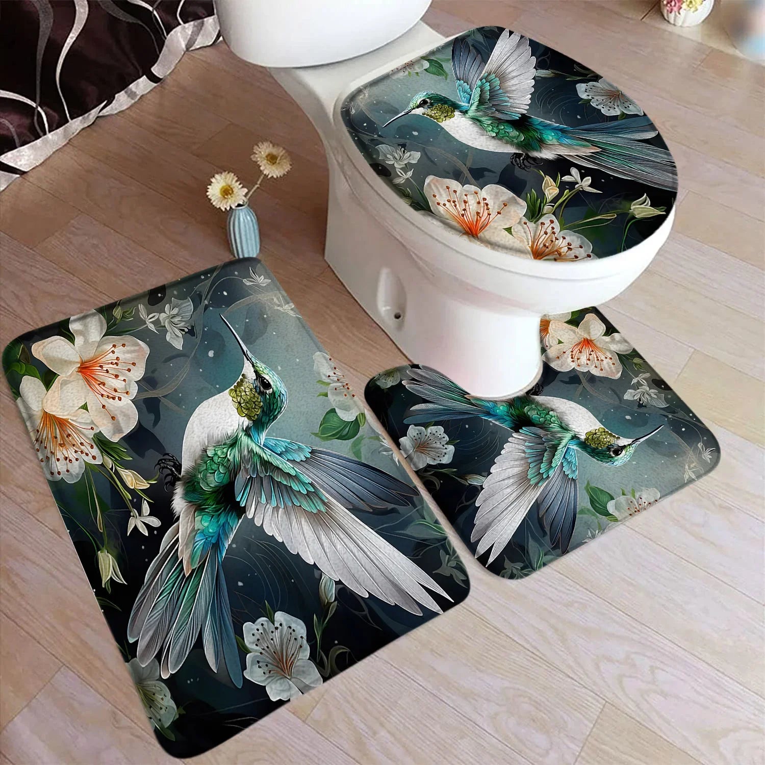 Bath Mat Set, Bathroom Decor Floor Rugs, U-Mats, Toilet Lid Cover