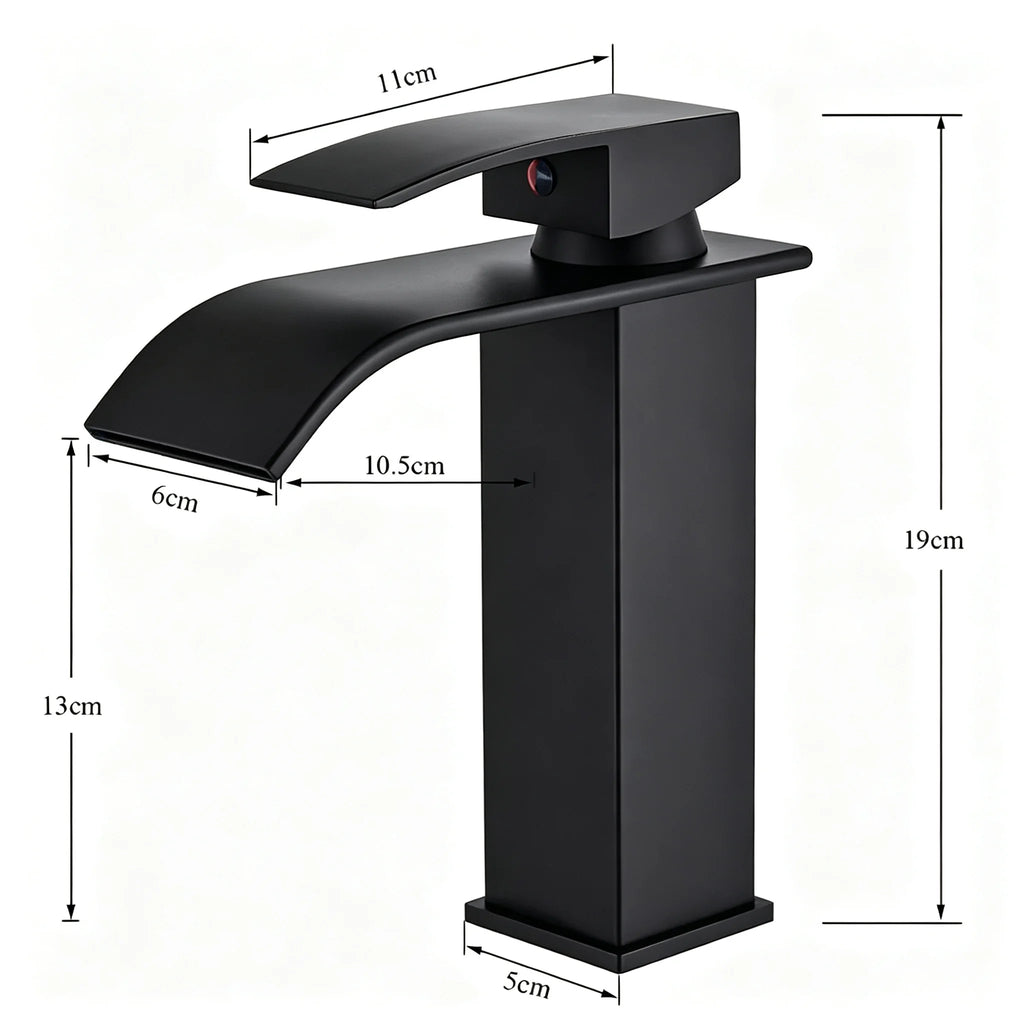 Matte Black Modern Bathroom Sink Waterfall Spout Faucet