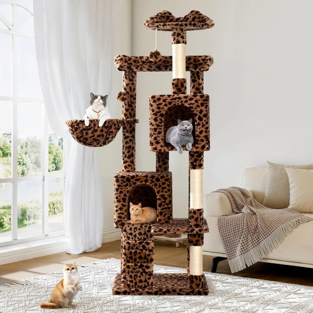 64 Inch Large Cat Tree with Plush Condos Perches Basket House Sisal Scratching Posts and Hanging Toys for Big Cats