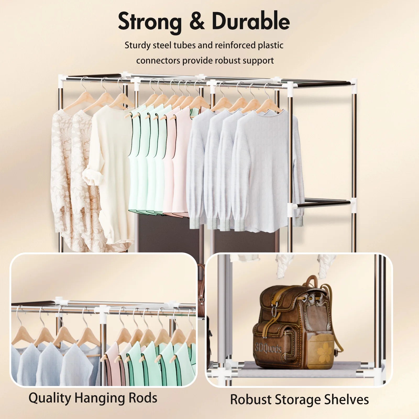 51-Inch Portable Closet Wardrobe 16mm Thick Pipe Clothing Storage Rack Organizer Non-Woven Fabric Cover
