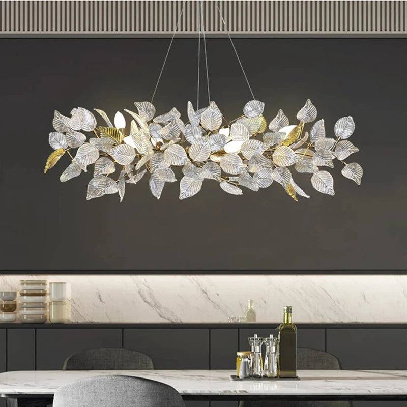 Luxury Ginkgo LED Chandelier Postmodern Glass Pendant Lamp