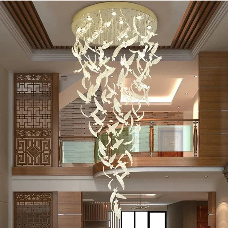 Amber Clear Crystal Feather Chandelier For Staircase