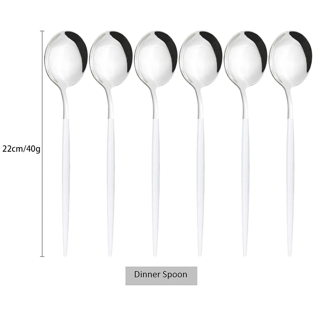 6Pcs Gold Ladle Spoon Dinnerware Western Stainless Steel Cutlery Set Dinner Spoon Soup Spoon Tableware Kitchen Silverware Set