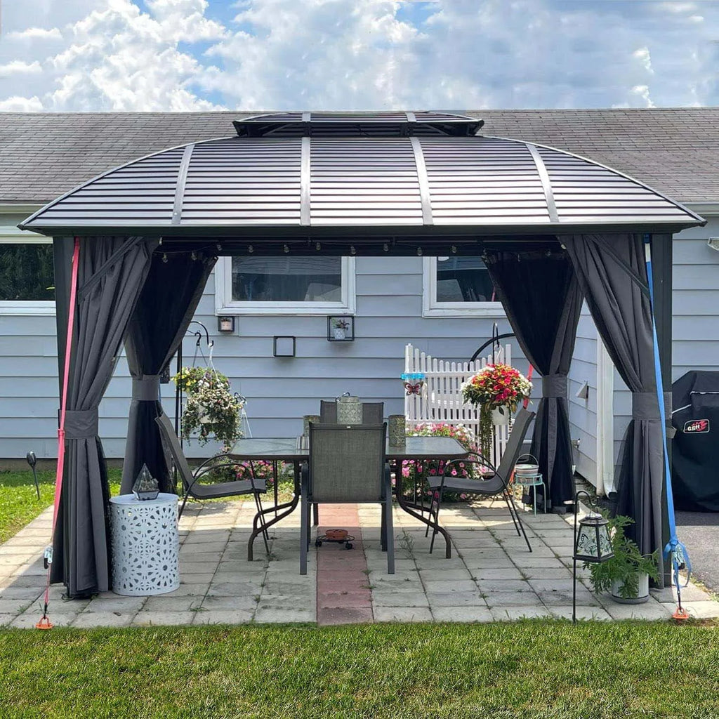 Aluminum Alloy Frame Outdoor Hard Roof Gazebo Heavy Duty Waterproof UV Resistant Anti Rust All Weather Metal Garden Gazebo