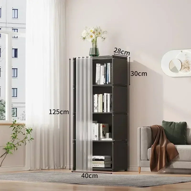 Multi-layer Storage Rack Dustproof Wardrobe Storage Cabinet Multifunctional with Curtains Portable Clothes Organizer Cabinet
