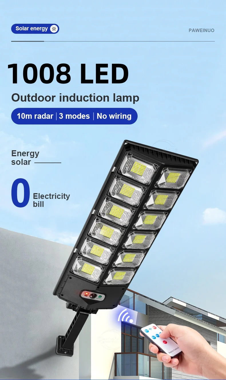 Super Bright 1008 LED Solar Lights Outdoor Street Lamp, 3 modes With Smart Motion Sensor