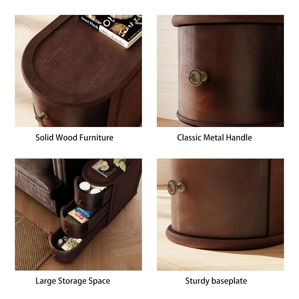 Solid Wood Nightstand, 3 Drawers, Rounded Edge