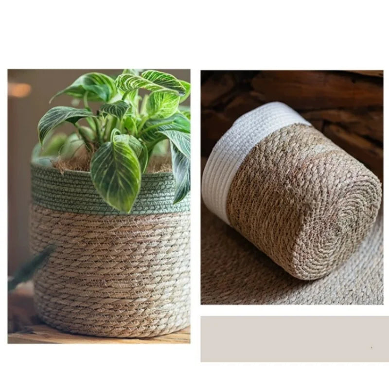 Natural Straw Storage Basket - Woven Planter Flower Pot