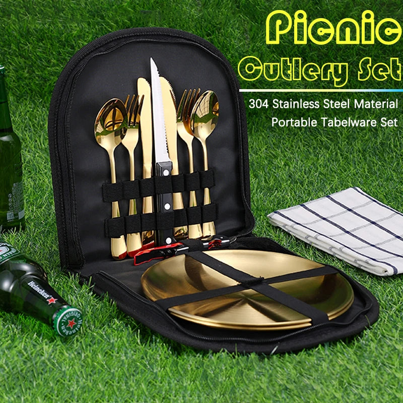 10Pcs Camping Tableware Set 304 Stainless Steel Camping Dishes