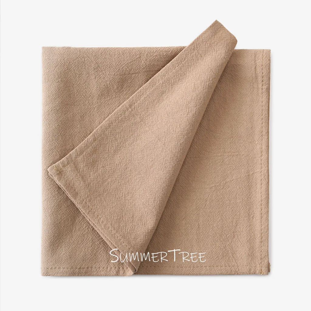 10 Pack 40x40cm Napkins, Washed Cotton Cloth Plain Vintage Style Soft Tea Towels, Place Mats