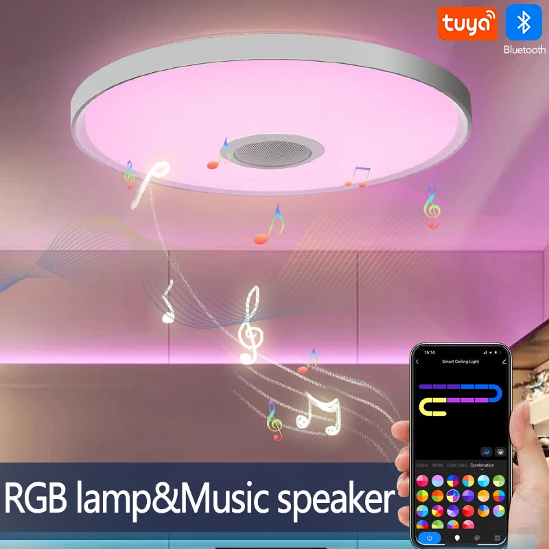 LED Smart Dimming Ceiling Light With Remote Control, with built in speaker to connect to Bluetooth to play music from your phone