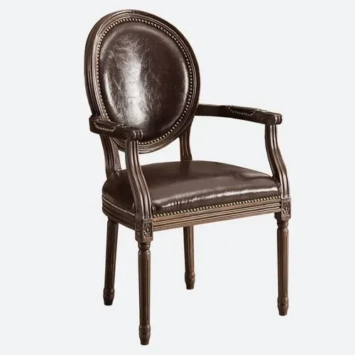 Armrest Beautiful Dining Chairs, Wood Rustic European Designer Leather Chair