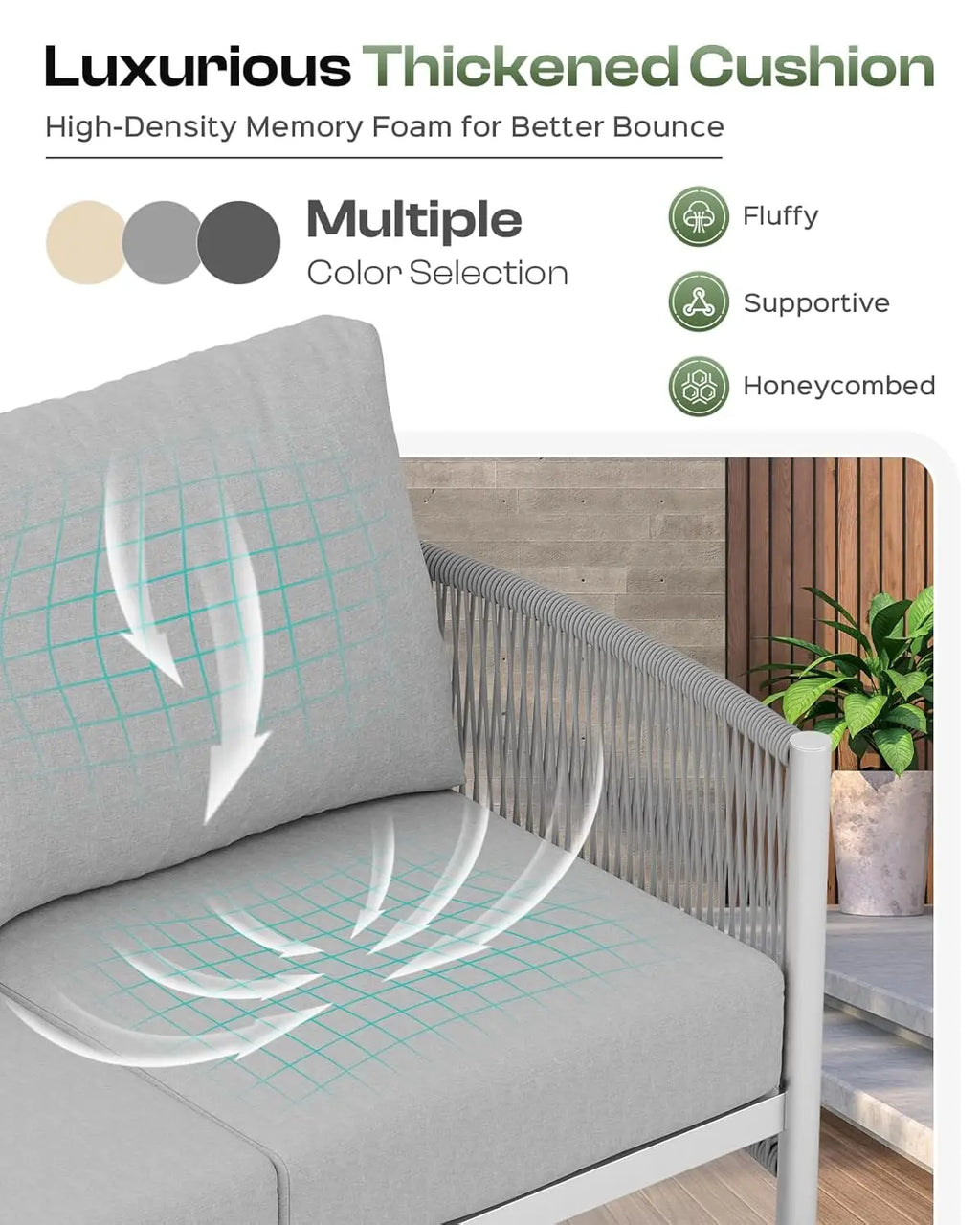 5 Piece Aluminum Outdoor Patio Furniture Set with Dual-Layer Coffee Table,