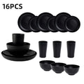4/16Pcs Black Plastic Set Reusable Plates, Bowl, Cups 4 Sets for Kitchen Outdoor Camping