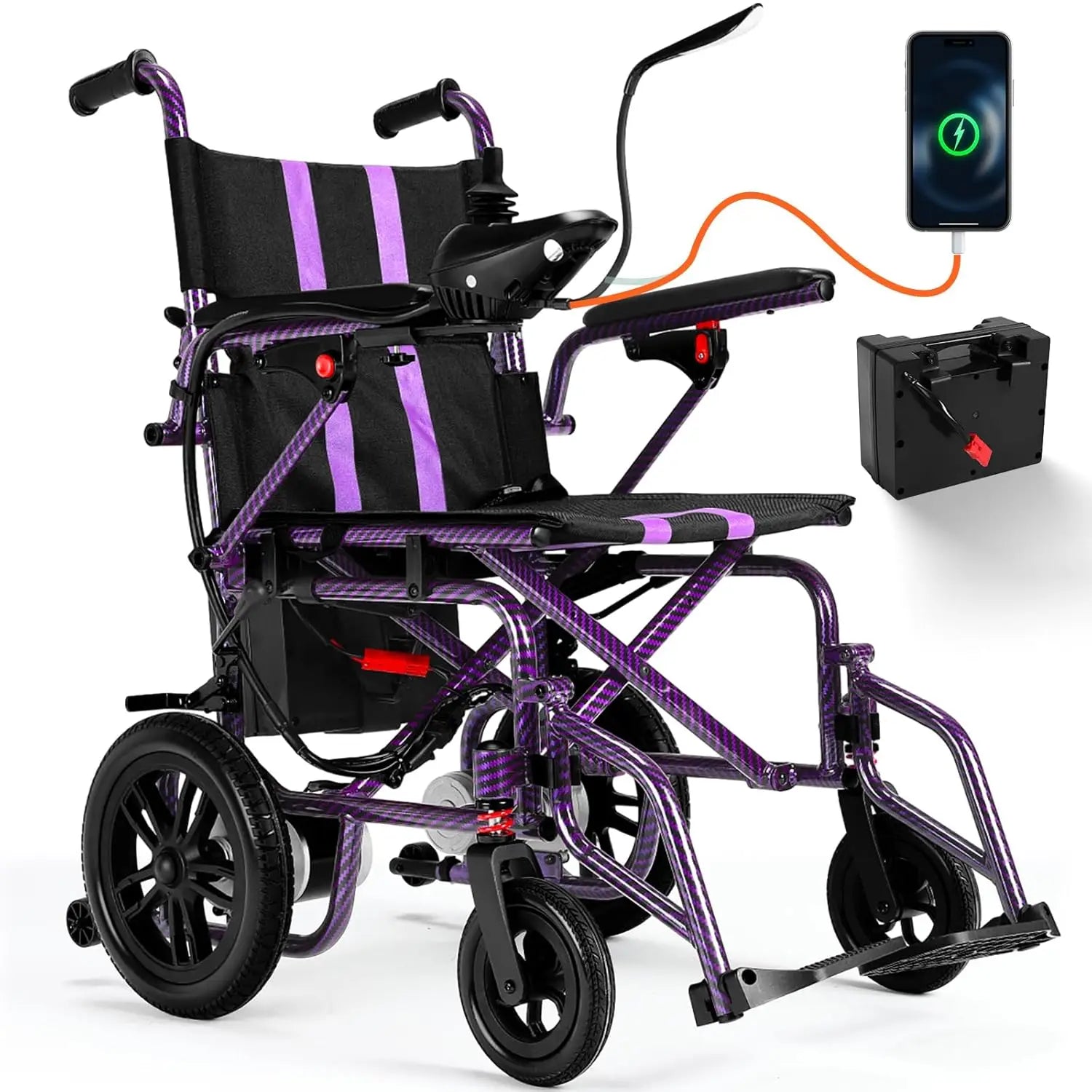 Lightweight Foldable Electric Wheelchair for Adults, 360W Dual Motor