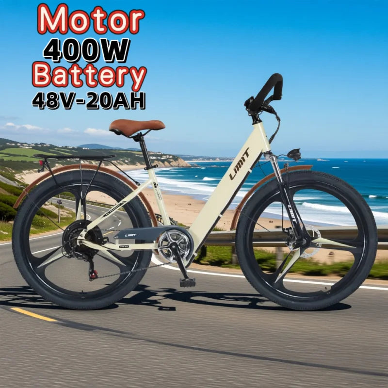 400W brushless motor 26-inch leisure E-Bike, 48V20AH lithium battery