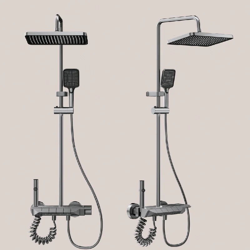 Bathroom Aluminum Gunmetal Gray Shower Set, Hot and Cold Water Multifunctional Piano Keys