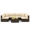 Hot Sale Item 7 PCS Brown Patio Rattan Cushioned Sectional Sofa Set