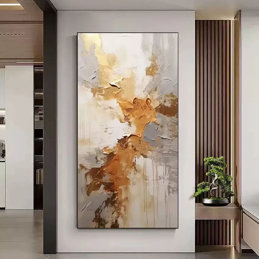 Gold Foil Design Canvas Art, Hand painted Textured Oil Painting