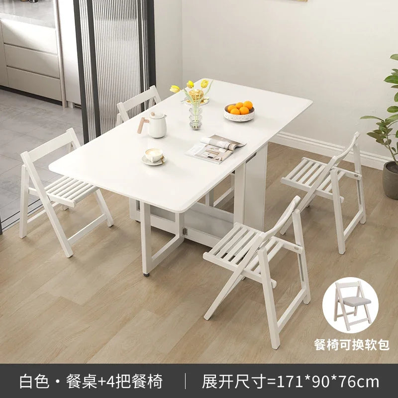 Folding Dining Table Set 6 Chairs, Luxury Modern Space Savers
