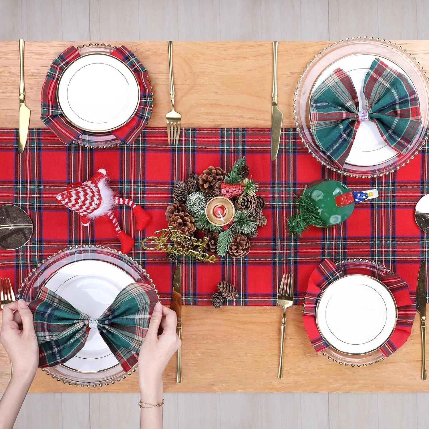 Christmas Table Runner Red Scottish Tartan Plaid Napkins Christmas Decorations For Home Festival Gifts New Year Party Placemat