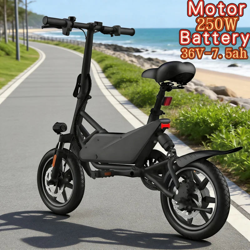 36V7.5AH foldable 14-inch lithium battery electric bicycle, 250W brushless motor