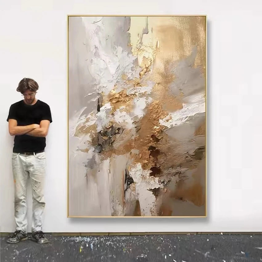 Gold Foil Design Canvas Art, Hand painted Textured Oil Painting