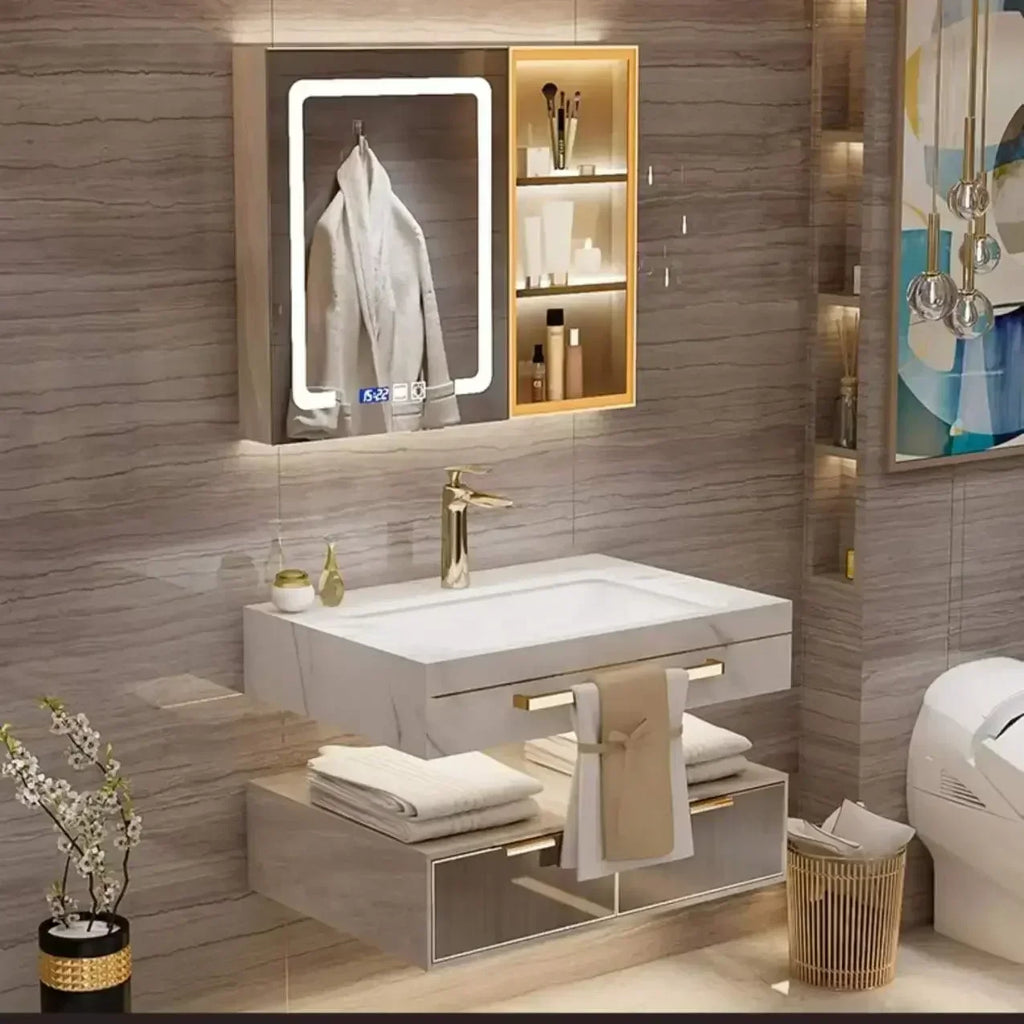 Modern Slate Bathroom Cabinet with Double Washbasin Smart Mirror