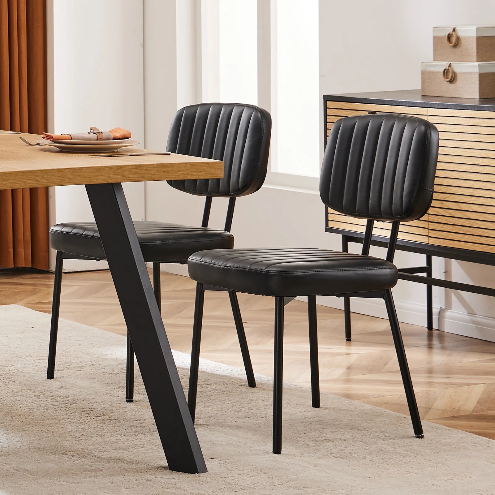 JHK Faux Leather Modern Dining Chairs Set of 2,