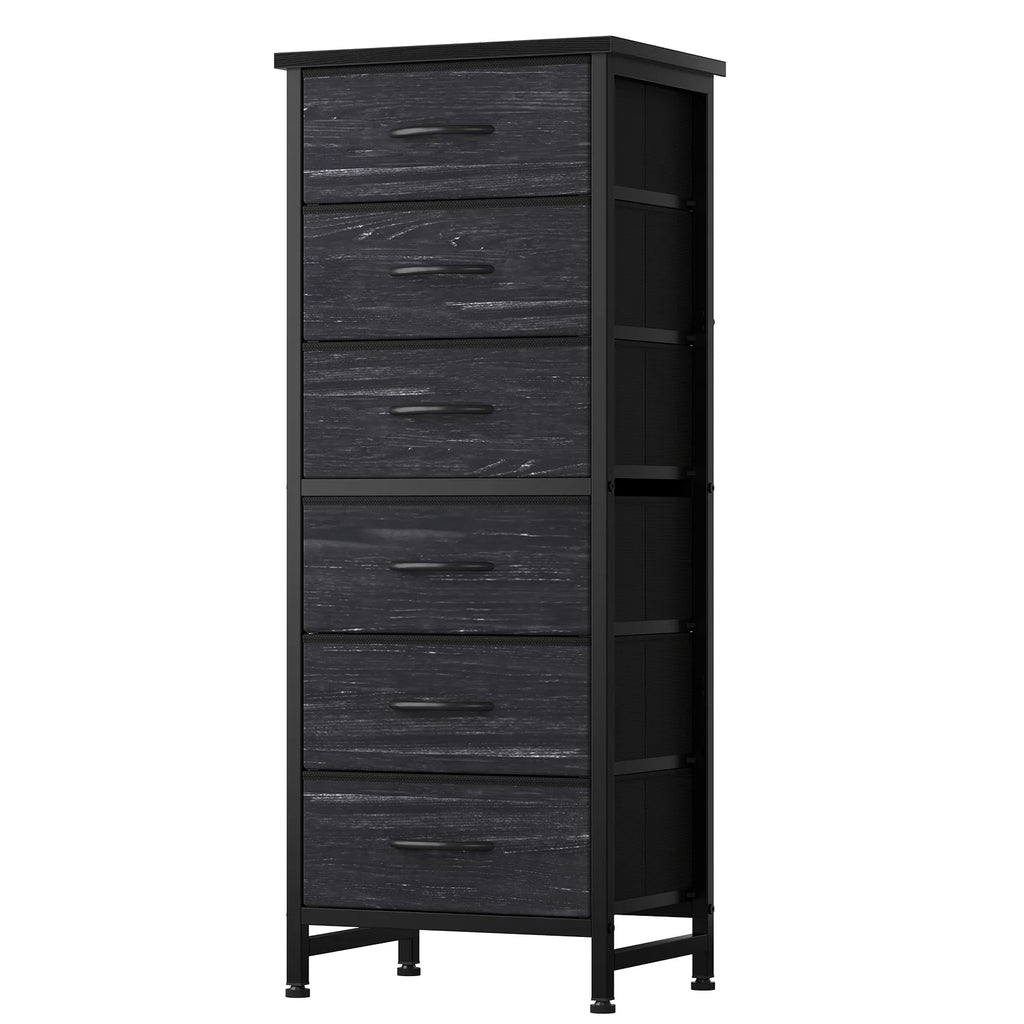 JHK Tall 6 Fabric Drawer Dresser with Wood Top and Metal Frame