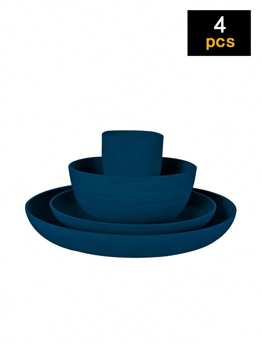 4/16/24pcs Reusable plastic tableware set, including plates, bowls and cups.
