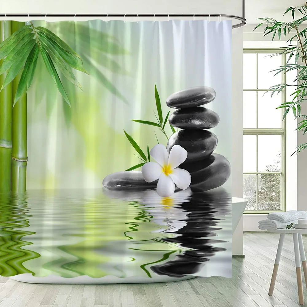 Green Bamboo Zen Shower Curtains Set