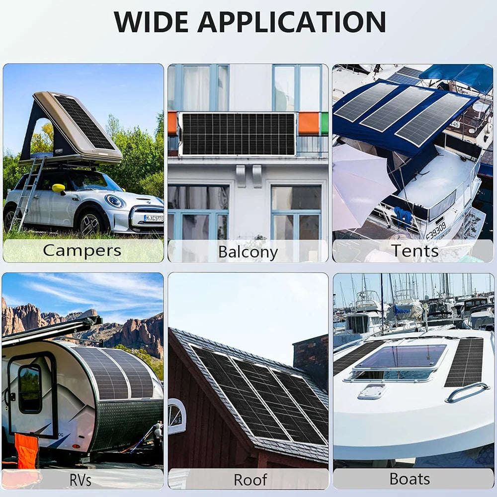 Portable Flexible Solar Panel 100W 16.5V Mono Cell for RV Camping Home Boat Curve Surface Durable Bendable 12V Solar Battery
