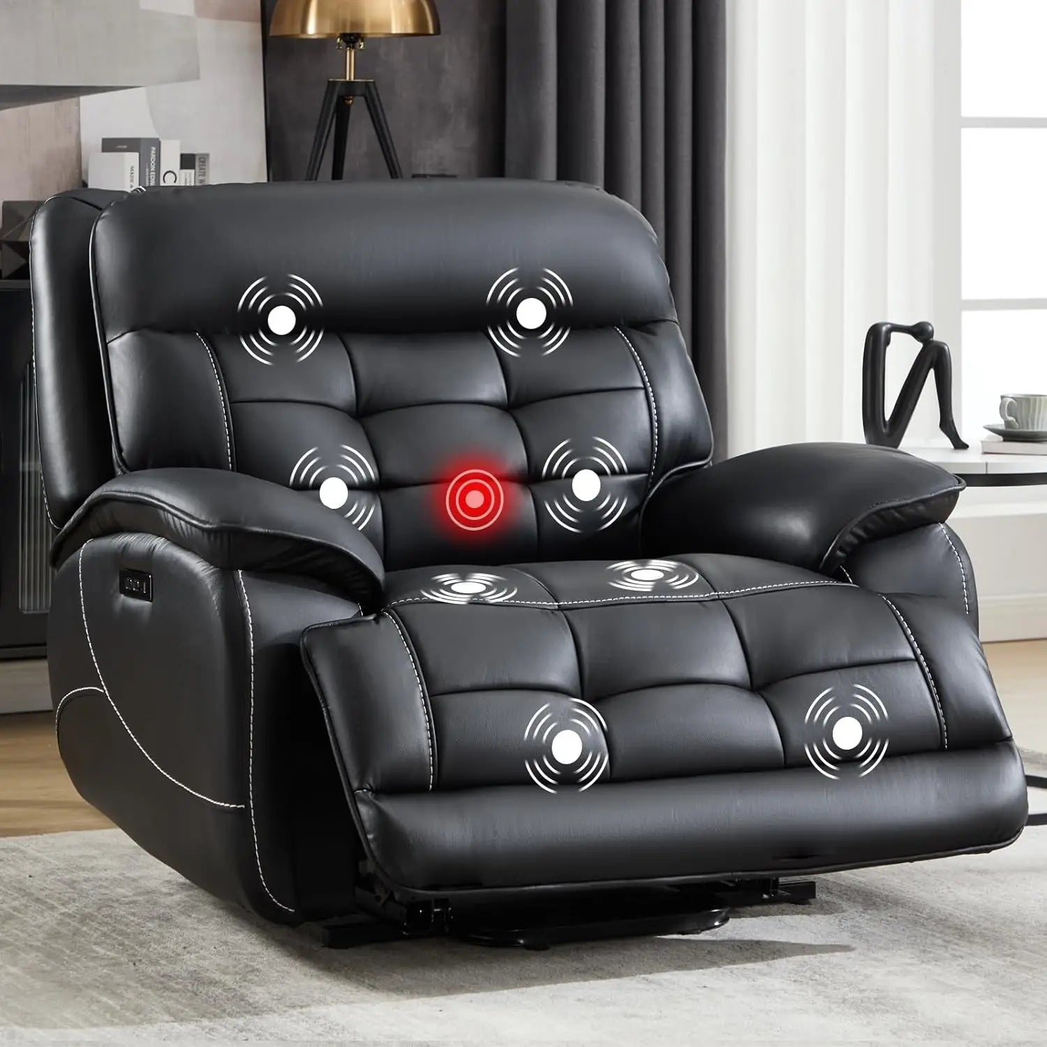 Dual Motor Power Lift Recliner, 26in Wide, Heat Massage, Leather Lay Flat, USB