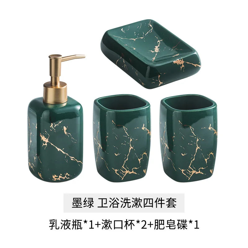 Nordic Matte Golden Ceramics Bathroom Toiletries Set  Toiletries Cup Soap Dish Soap Dispenser Toothbrush Holder Tumbler