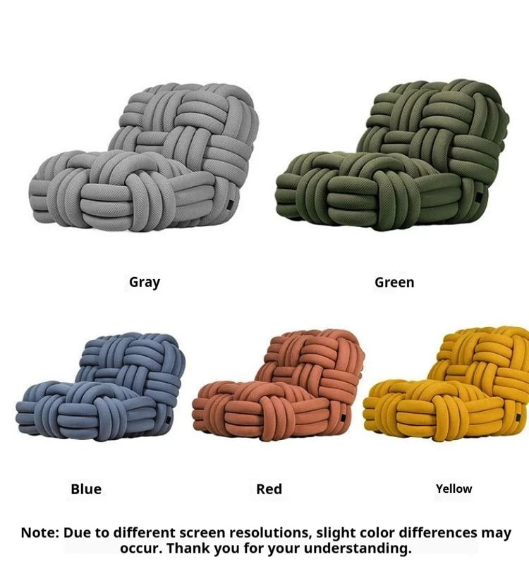 Custom Nordic Knit Lounge Chair, Handwoven Chenille Fabric, High Resilience Foam