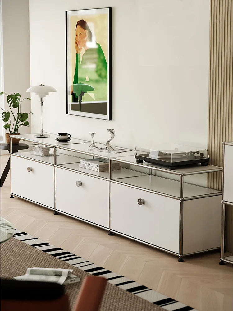 TV Stand Storage Cabinets, Corner Cabinet, Metal Storage Display Cabinet