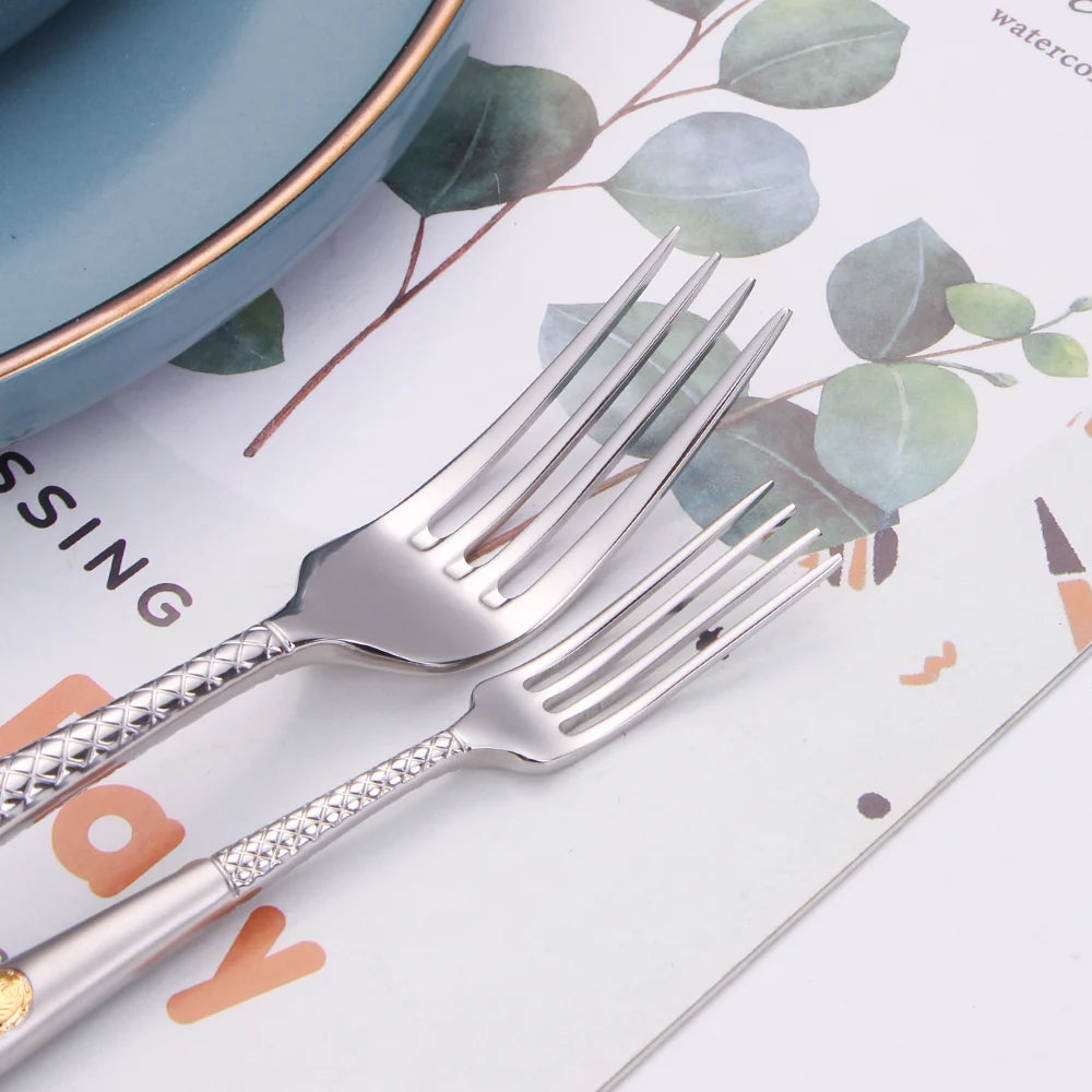 4 Pieces Tableware Set Stainless Steel Dinnerware Luxury Cutlery Vintage Knife Spoon Fork Set Kitchen Utensils Sliver Flatware