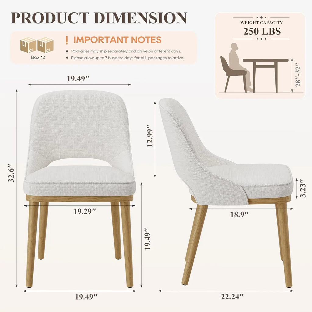 Modern Upholstered Dining Chairs Set of 4, Open Back with Solid Wood Legs,