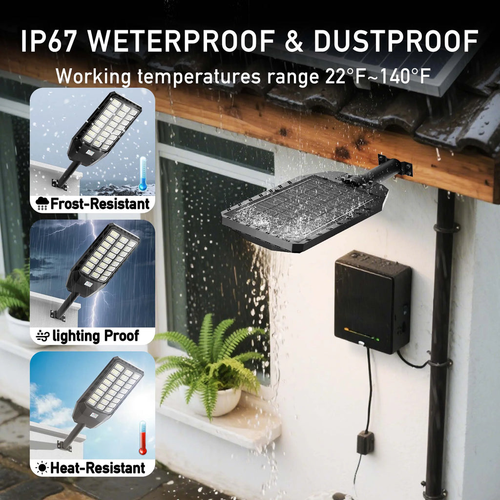 8000W 700000LM Solar Street Light Outdoor Super Bright Flood Lights Parking Lot Lights Dusk to Dawn Outdoor Lighting Motion Sensor and Remote Control