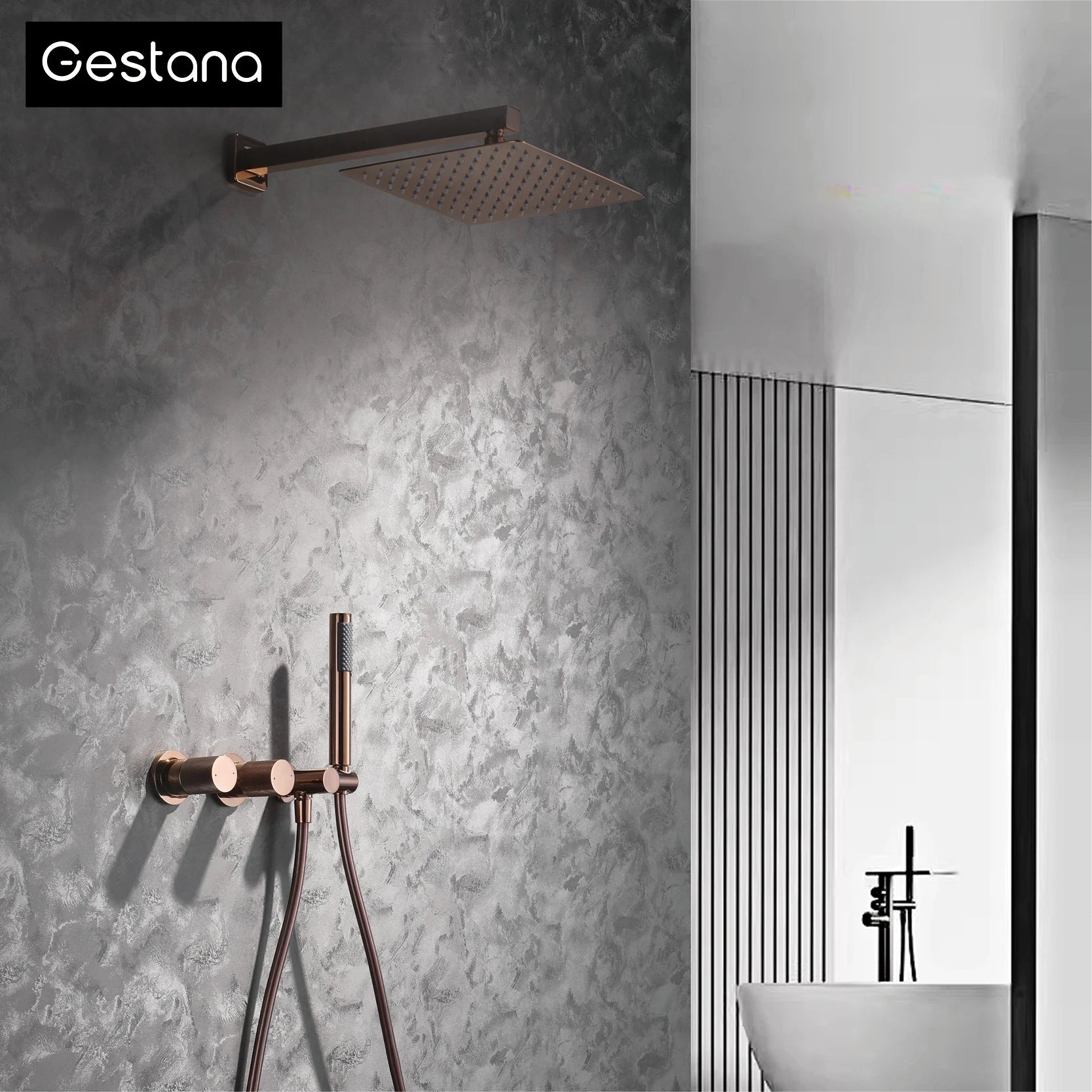 Luxury brass wall mounted shower system, embedded design with dual control hot and cold-water bathroom faucet, 48 variants