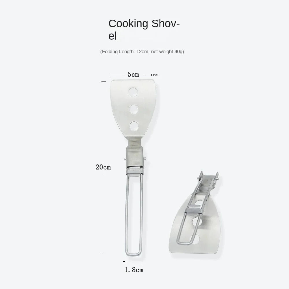 Folding Spatula Spoon Shovel Food Turner, Stainless Steel Outdoor Camping BBQ Cooking Tableware