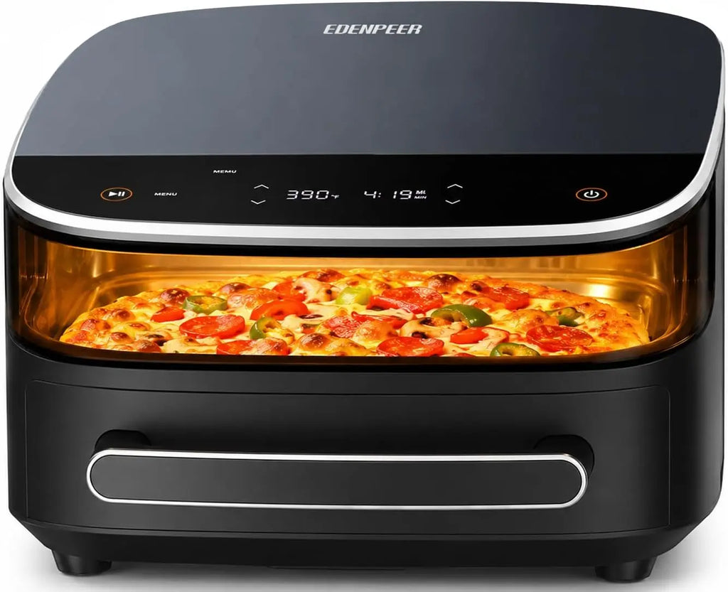 11-In-1 Large Air Fryer, 6QT Airfryer Top & Bottom Heating, No Flip Needed | Flat Wide Air Fryer Fits 12" Pizza 2X Faster