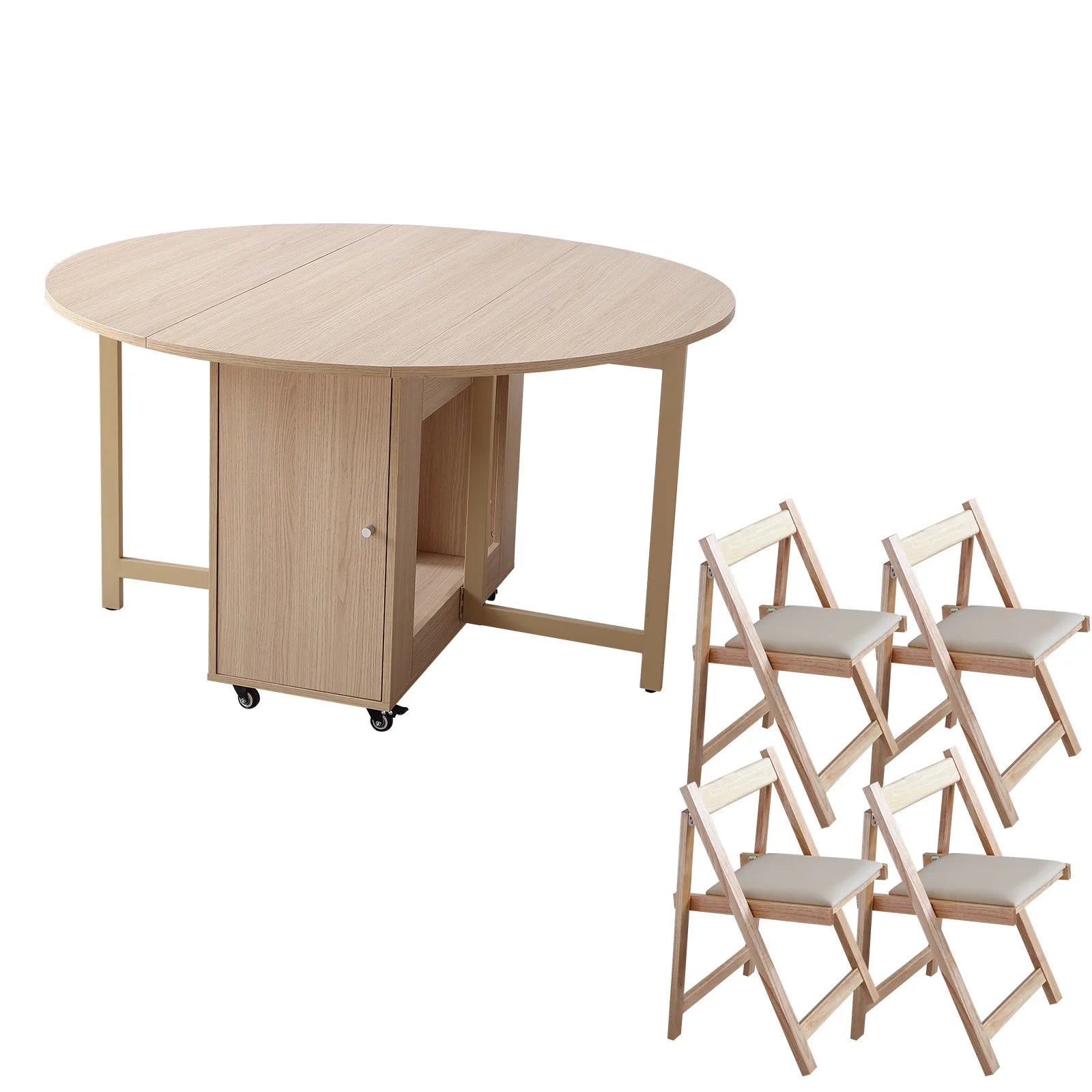 Multifunctional Round Folding Dining Table with Dining Chairs