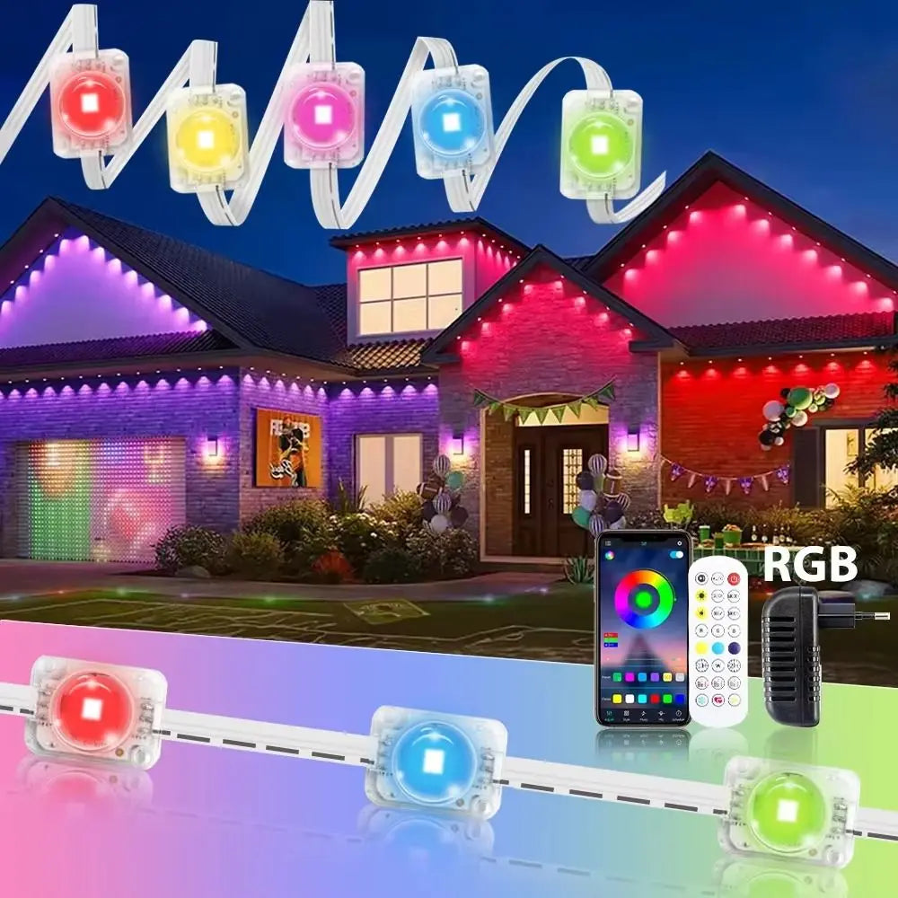All Holiday Waterproof RGB Lights, Smart App Remote Control, Bluetooth