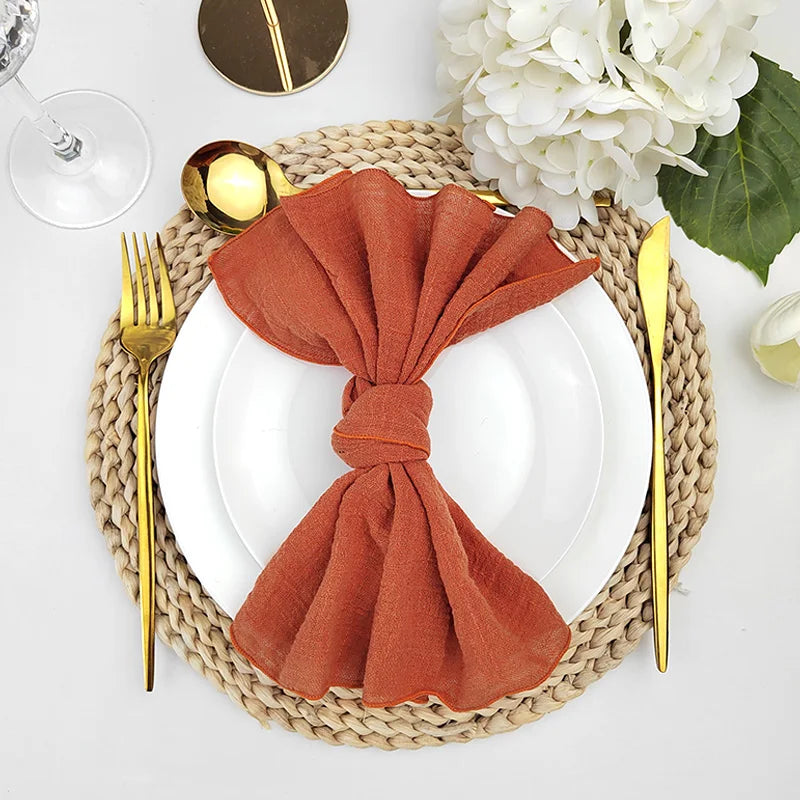 Set of 6  Terracotta Cloth Napkins, Cotton Factory Wholesale Fabric Serviette Gauze Table Towels