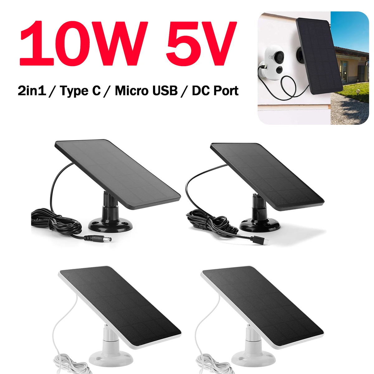 10W 5V Solar Panel Micro USB+Type-C 2in1 Outdoor Solar Cells Charger Solar Panels
