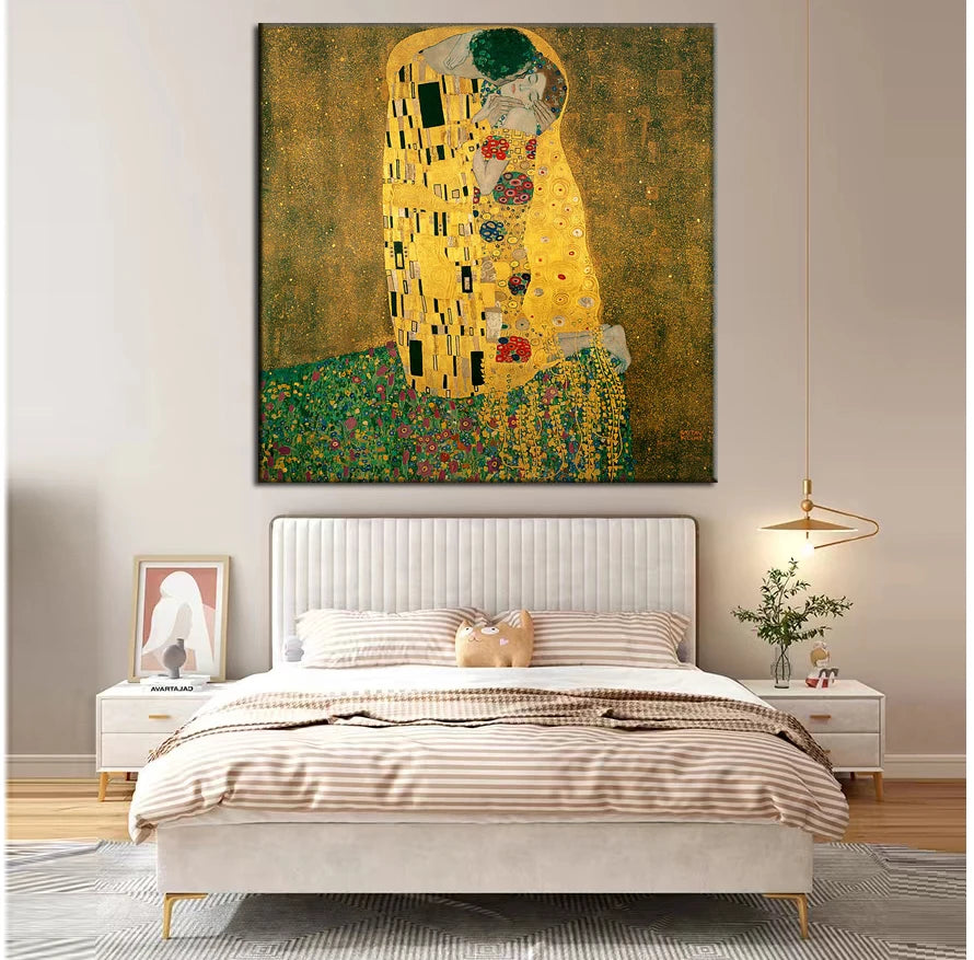 Famous Oil Painting Reproduction on Linen Canvas, The Kiss by Gustav Klimt,100% Handmade,
