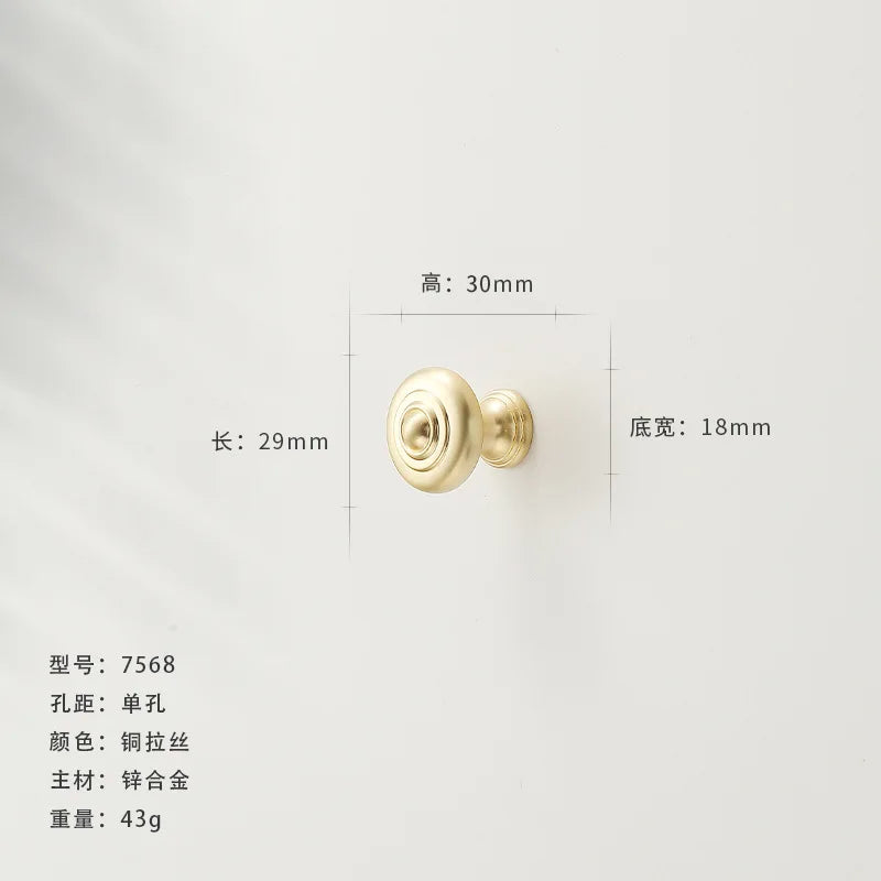 French-style Golden Wardrobe Door Handle Copper-finish, Single-hole Drawer Knob,